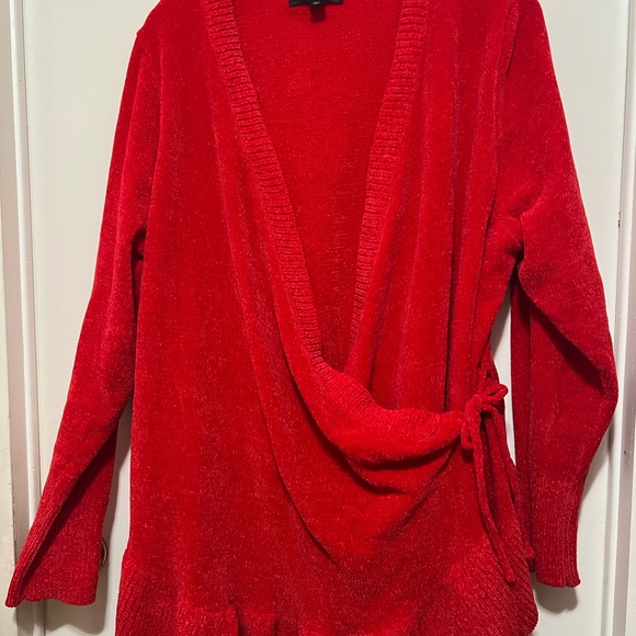 ELLOS WRAP BRIGHT RED SOFT SWEATER LONG SLEEVE SIZE 22/24 1X. - Picture 5 of 9